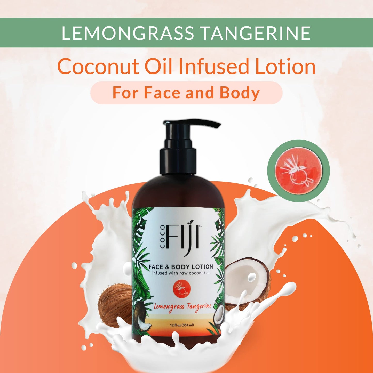 Coco Fiji Face & Body Lotion Infused With Coconut Oil | Lotion for Dry Skin | Moisturizer Face Cream & Massage Lotion for Women & Men | Lemongrass