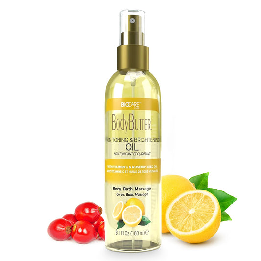 Biocare Skin Toning & Brightening Oil - Infused with Vitamin C, Rosehip Seed Oil, Vitamin E - Nourishing and Non-Greasy Body Oil for Hydrated