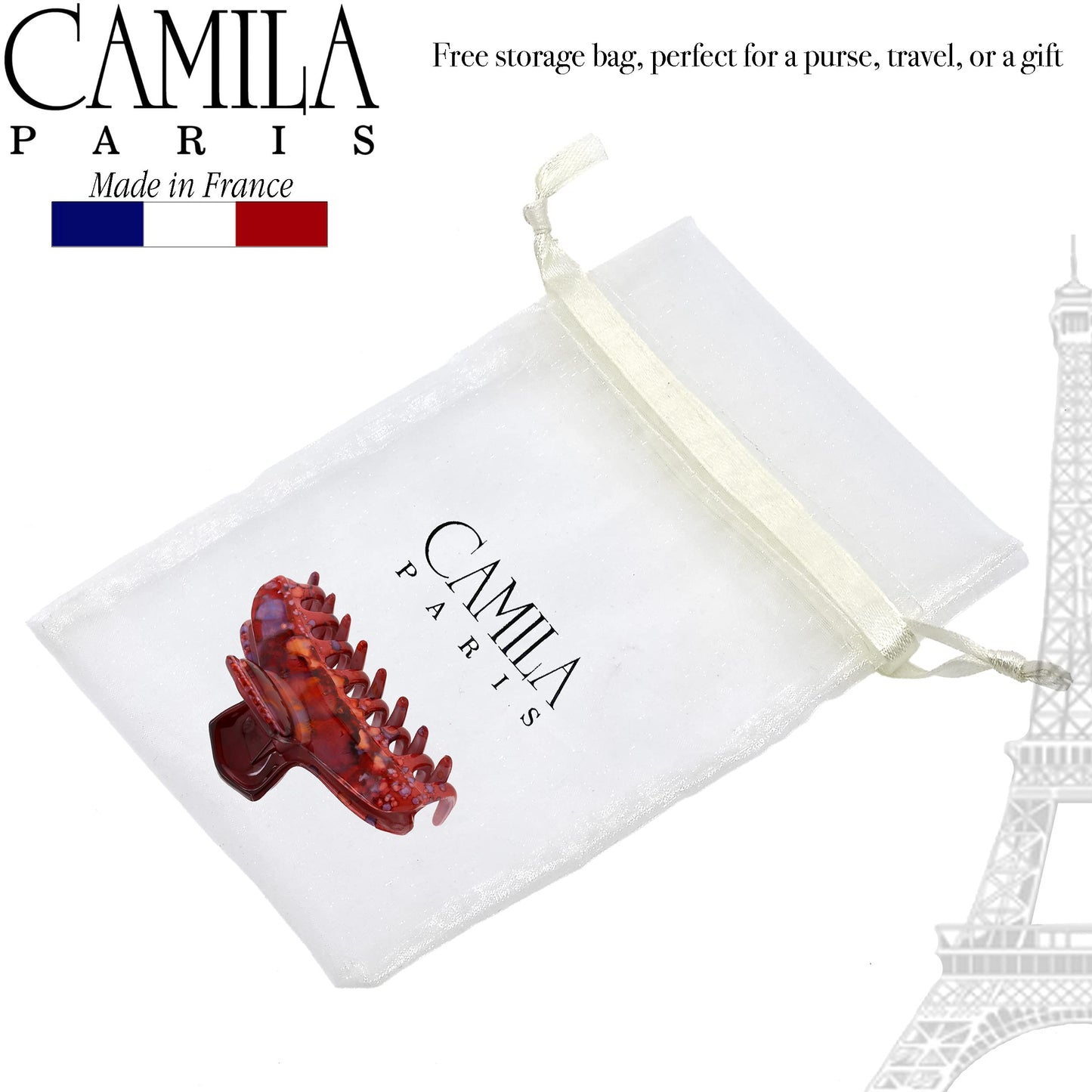 Camila Paris CP3309 French Hair Clip for Women Thick Hair for Long Curly Wavy Hair, Red, Girls Hair Claw Clips Fashion Styling Hair Accessories
