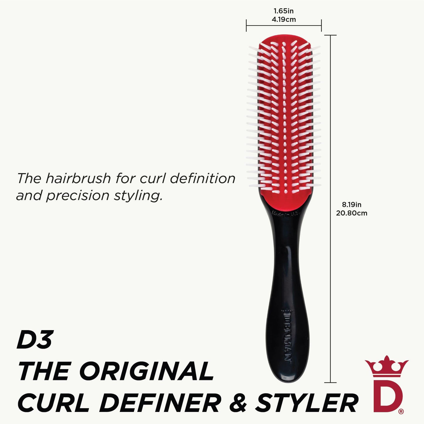 Denman Curly Hair Brush D3 (Black & Red) 7 Row Styling Brush for Detangling, Separating, Shaping and Defining Curls - For Women and Men Beauty and Personal Care Denman