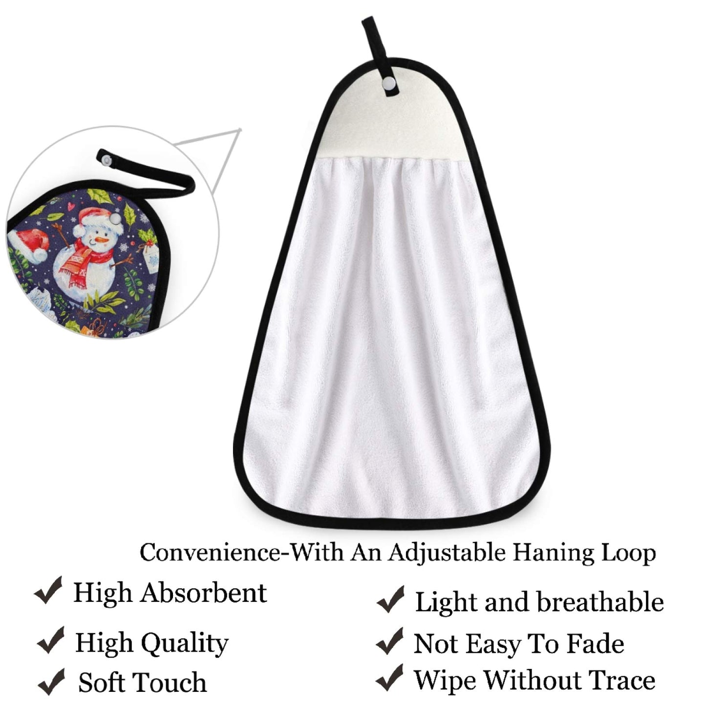 visesunny Merry Christmas Snowman Hand Towel for Kitchen Bathroom Decor Soft Absorbent Cotton Dish Towel with Hanging Loop Botton Cleaning and Drying…