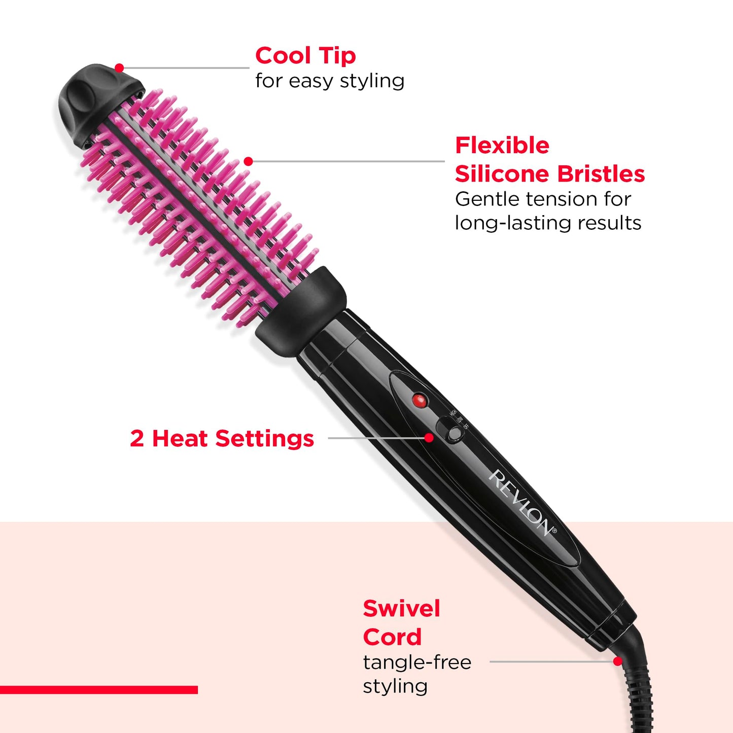 REVLON Silicone Bristle Heated Hair Styling Brush | Fast, Long Lasting Volume for Easy Styling | 1" Barrel for Full Body and Smooth Styles