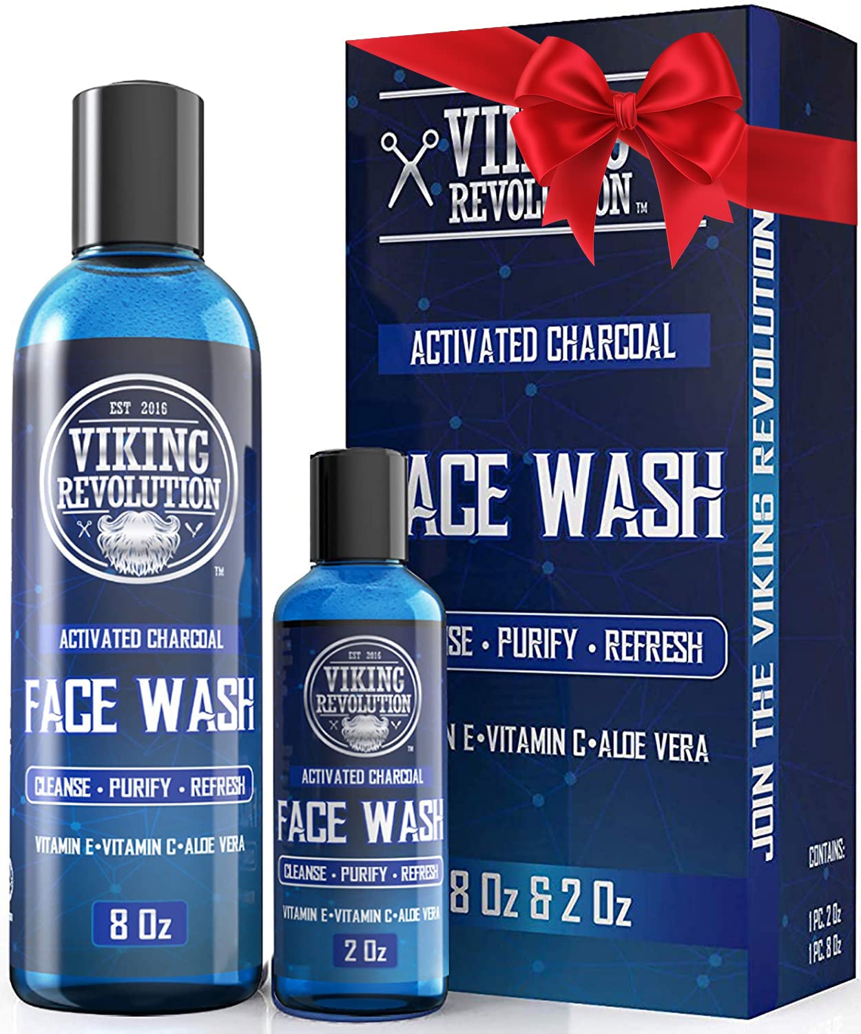 Viking Revolution Charcoal Face Wash for Men- Scrub Away Dirt and Toxins, Skin Cleaning Agent - Cleanse, Purify and Refresh - Daily Charcoal Facial