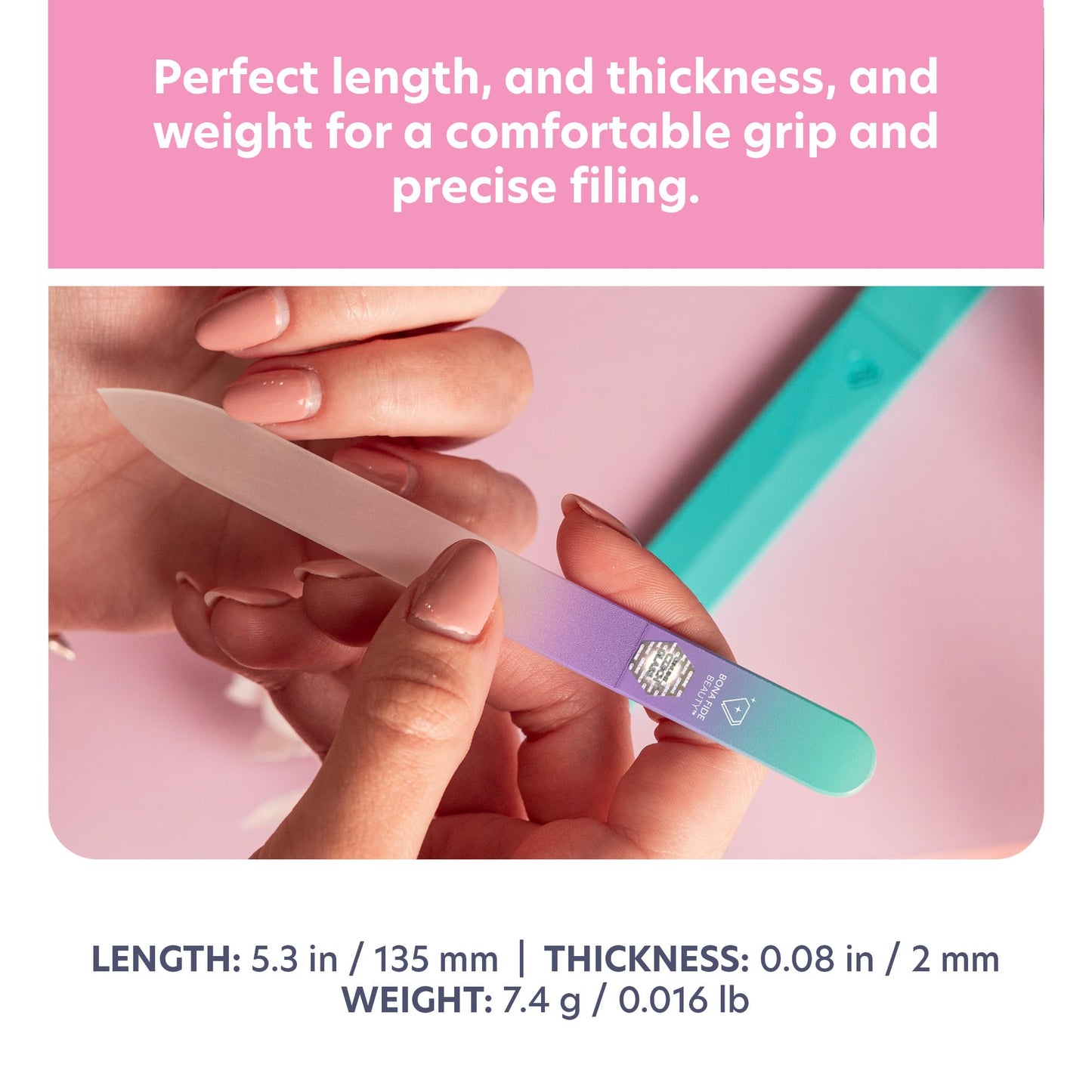 Bona Fide Beauty Czech Glass Nail File with Case, Pastel Green Violet Crystal File for Natural Nails. Nail Care Tool Gifts for Women Beauty and Personal Care BONA FIDE BEAUTY