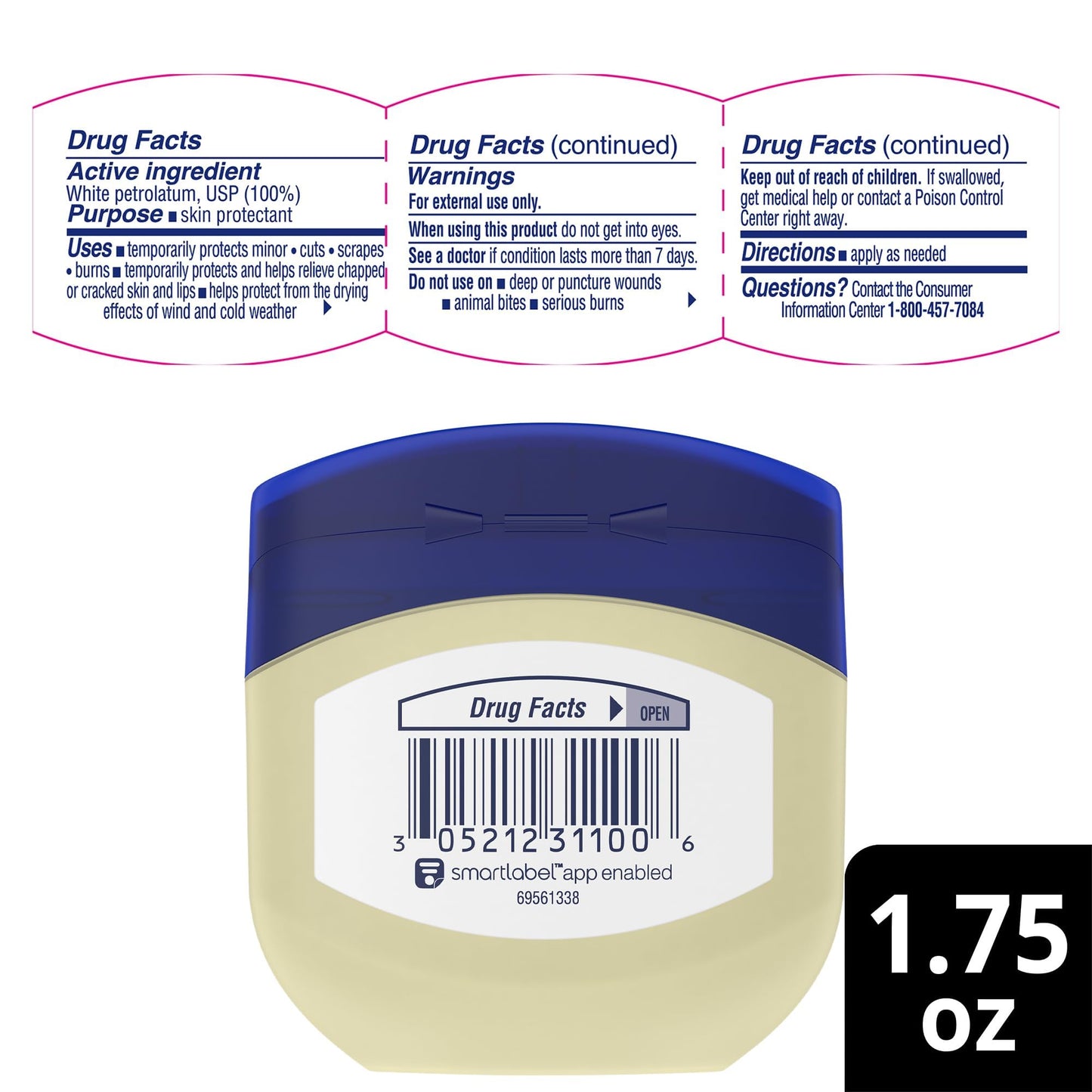 Vaseline Petroleum Jelly Travel-Size 2-Pack - Hypoallergenic Skin Protectant, Unscented Healing Ointment for Beauty & Personal Care, 1.75 Oz Ea