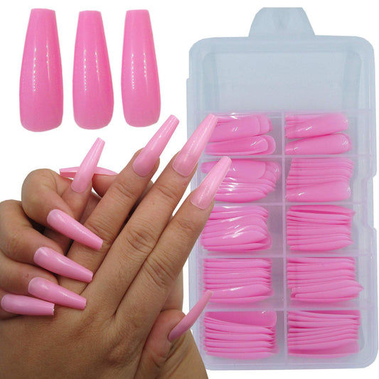 100pc Extra Long Pink Colored Coffin Press on Nails Ballerina False Fake Acrylic Nail Tips Full Cover Fingernail Designs Artificial Nails for Women Beauty & Personal Care Lifextol
