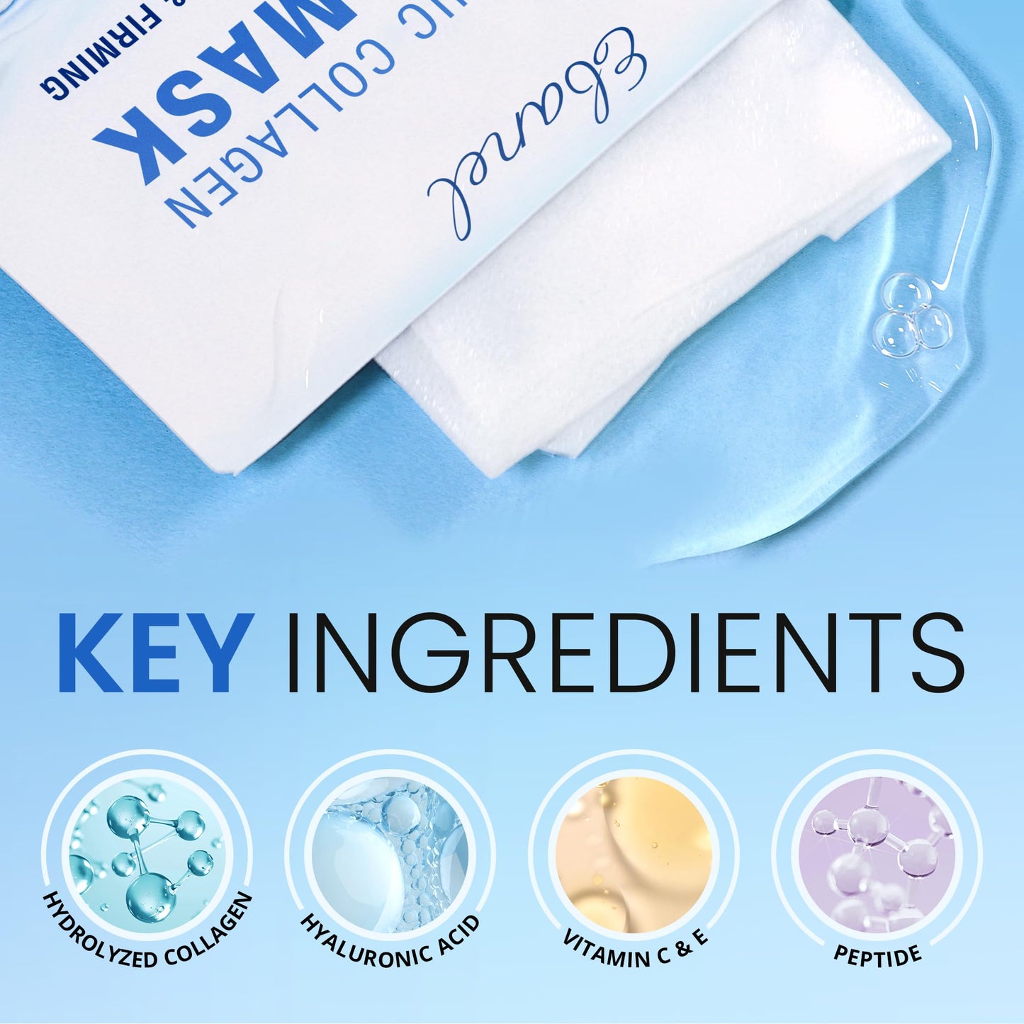 Ebanel 15 Pack Collagen Face Mask with Hyaluronic Acid, Vitamin C, Peptide, Aloe, Instant Brightening Hydrating Face Masks Skincare Korean Sheet