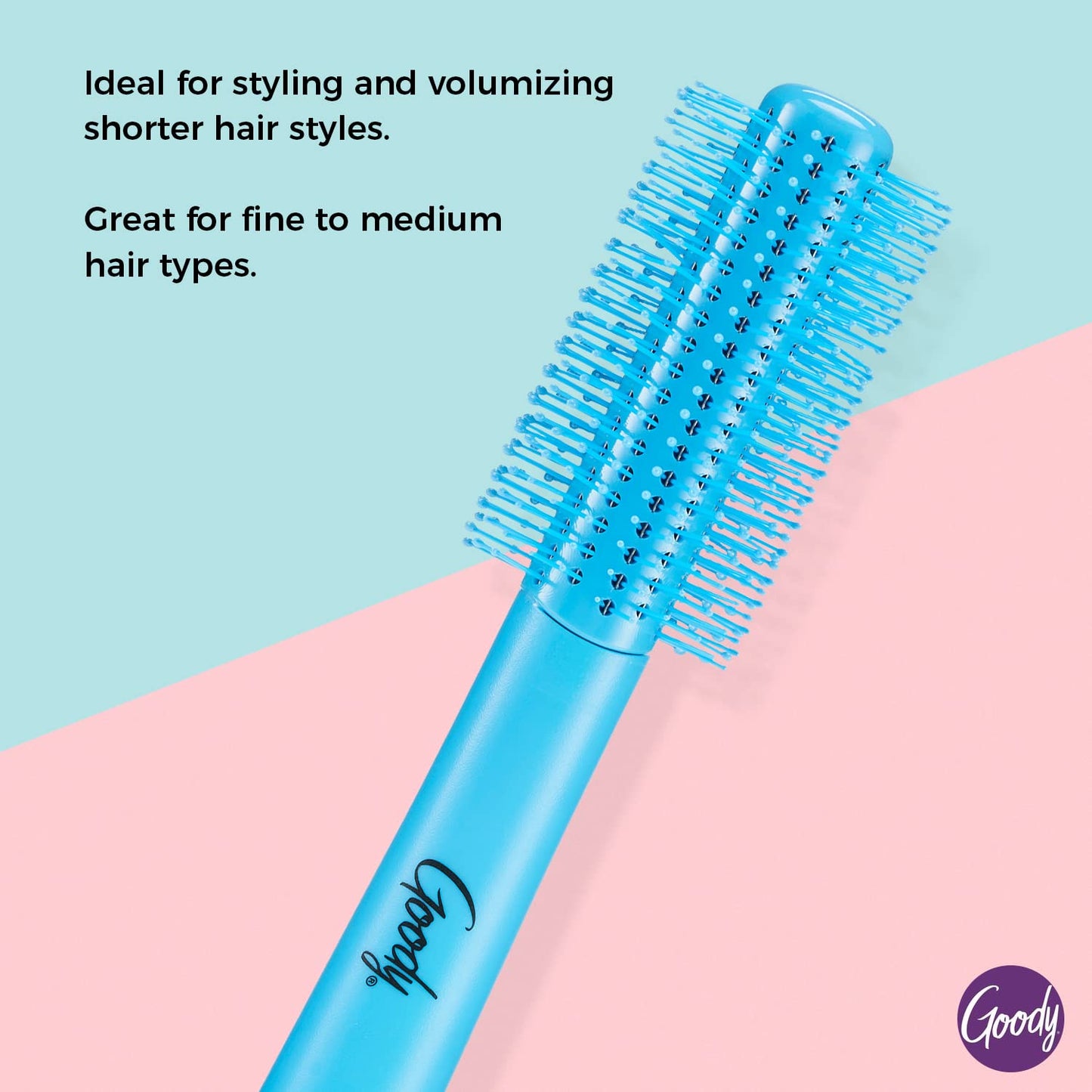 Goody Style Boost Round Brush 21mm, Volumizing Blow Out, for Fine, Short & Medium Hair, Easy-Grip Handle, Lightweight Styling for Lift & Root Volume