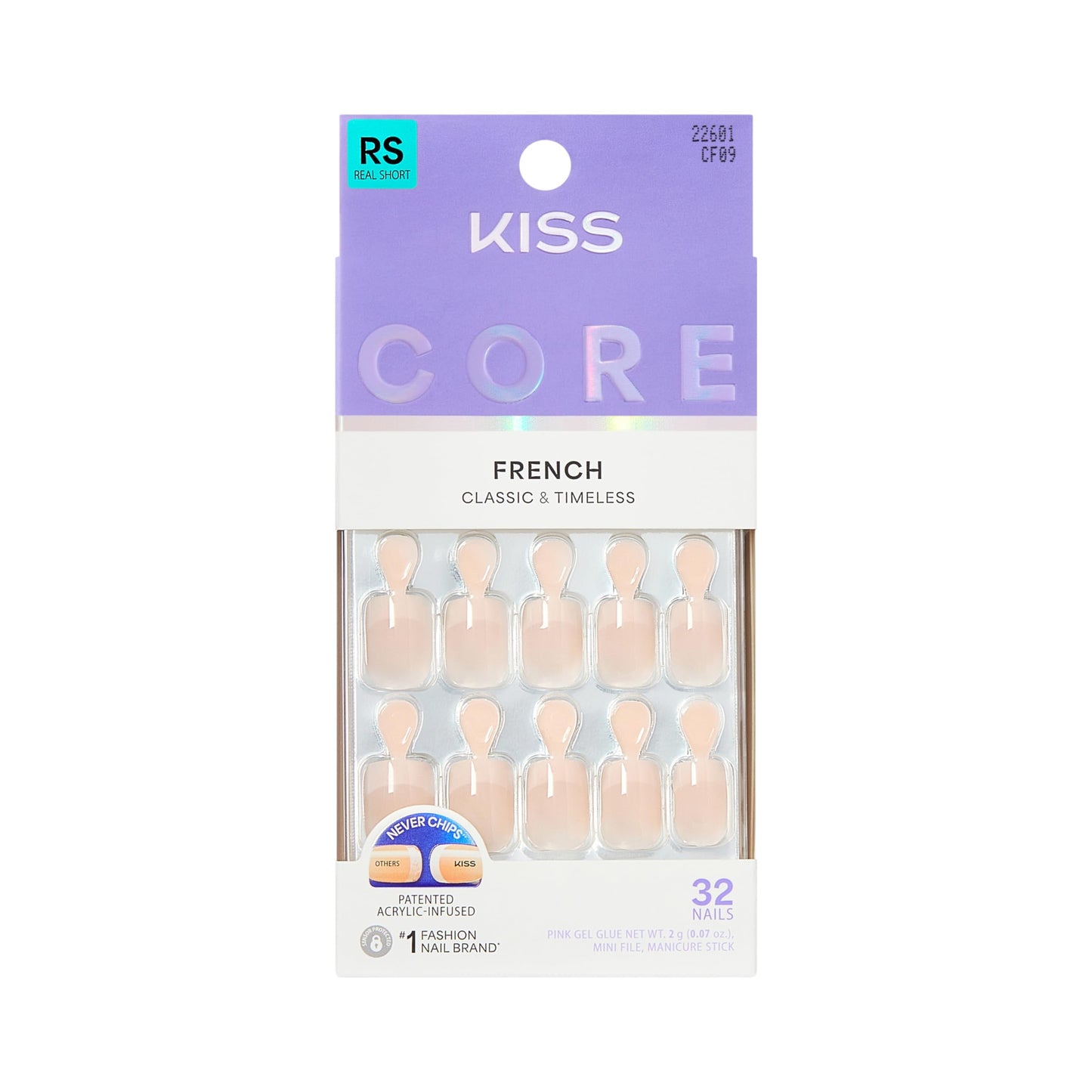Kiss Core, Press On Nails, Nail glue included, 'Your Moment', Pink, Real Short Size, Squoval Shape, Includes 32 Nails, 2g Glue, 1 Manicure Stick, 1 Beauty & Personal Care KISS