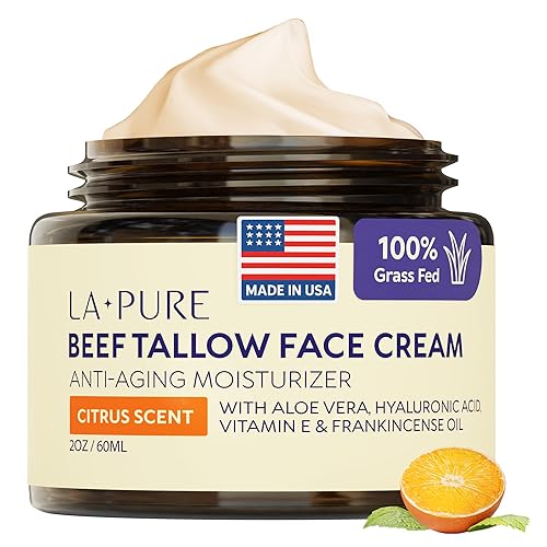 LA PURE Beef Tallow for Skin, Grass-Fed Tallow Face Cream with Aloe Vera, Hyaluronic Acid, Frankincense & Vitamin E to Hydrate, Firm, and Smooth Skin