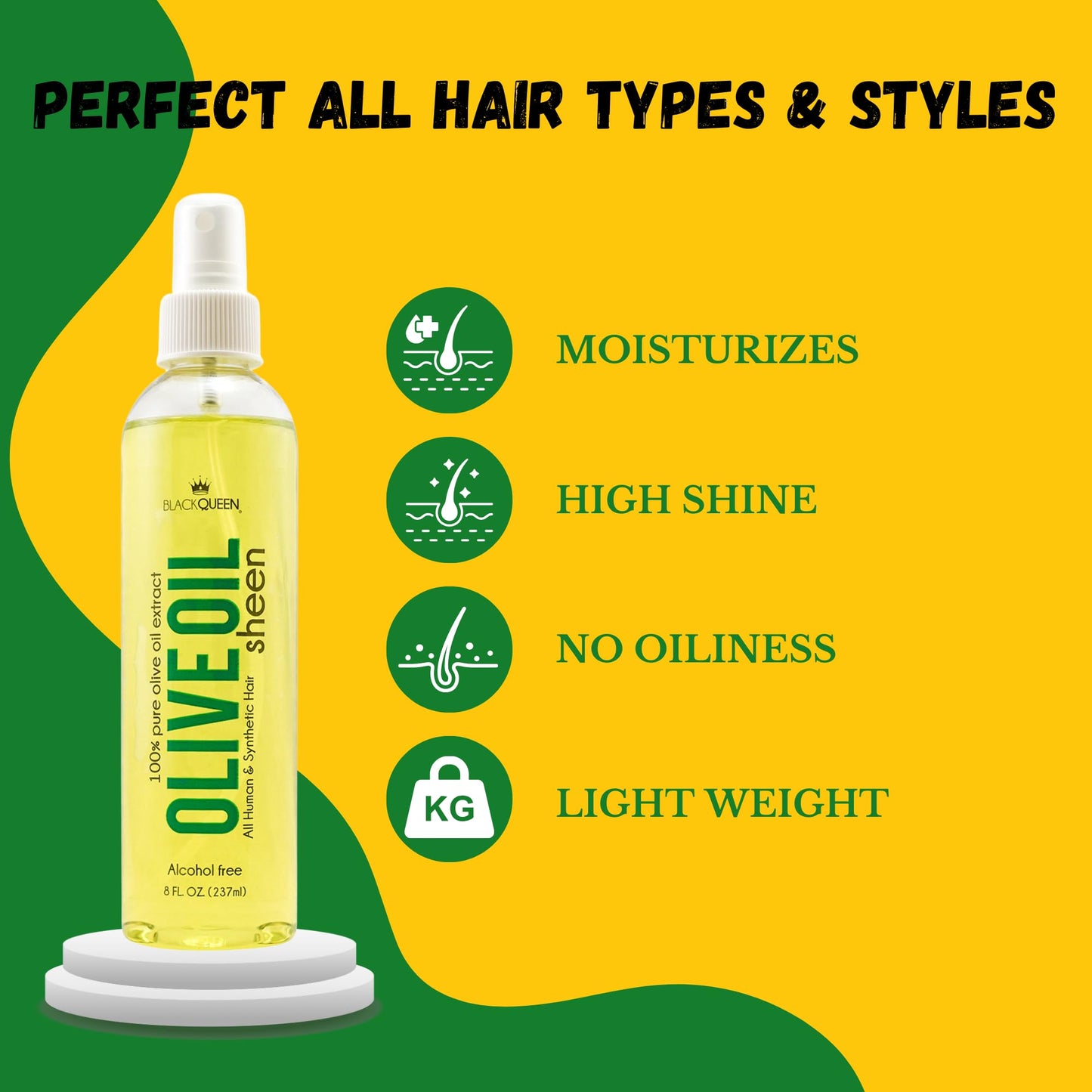 Black Queen® Olive Oil Moisturizing Spray for Locs, Braids, 4C Hair & Twists - Lightweight Hair Oil for Protective Styles - Shine, Frizz Control