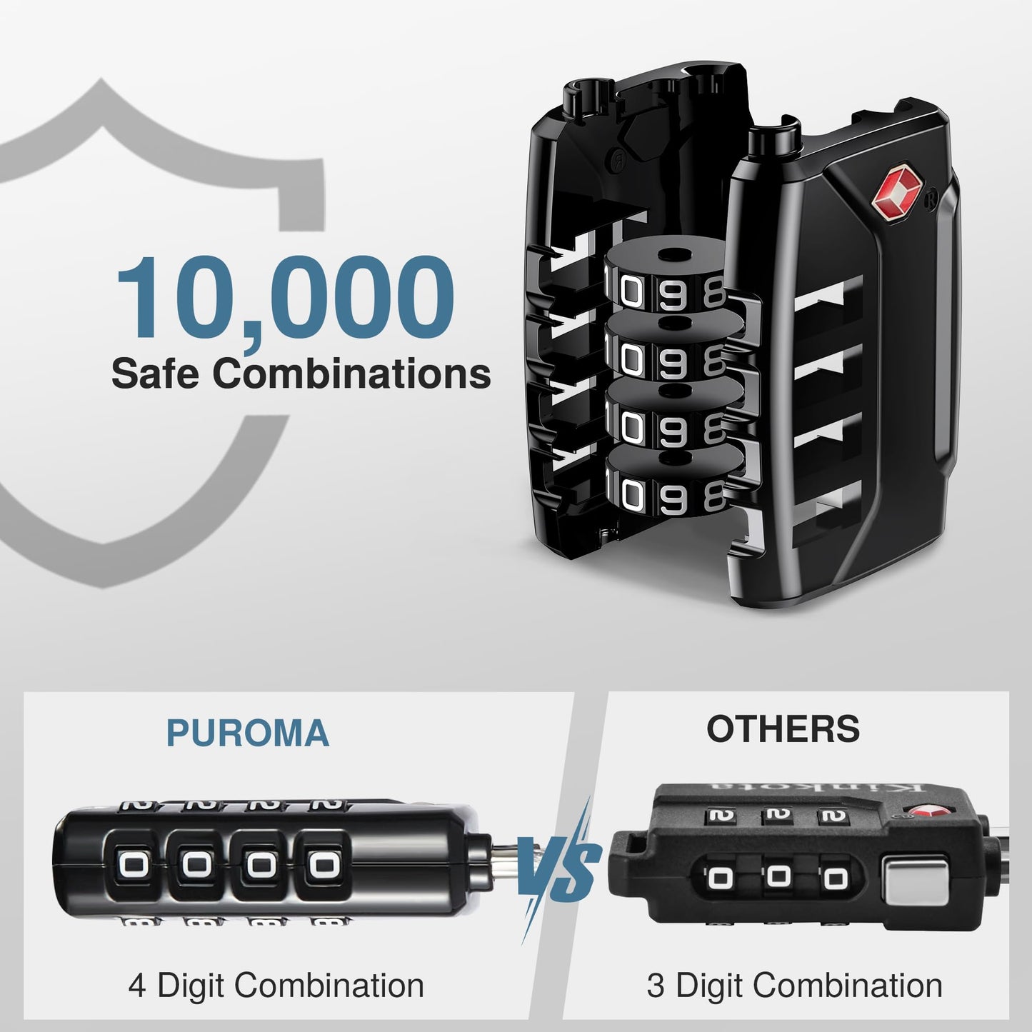Puroma 2 Pack TSA Luggage Locks – 4-Digit Combination, Resettable Code Lock for Suitcases, Backpacks, Gym & Travel Bags
