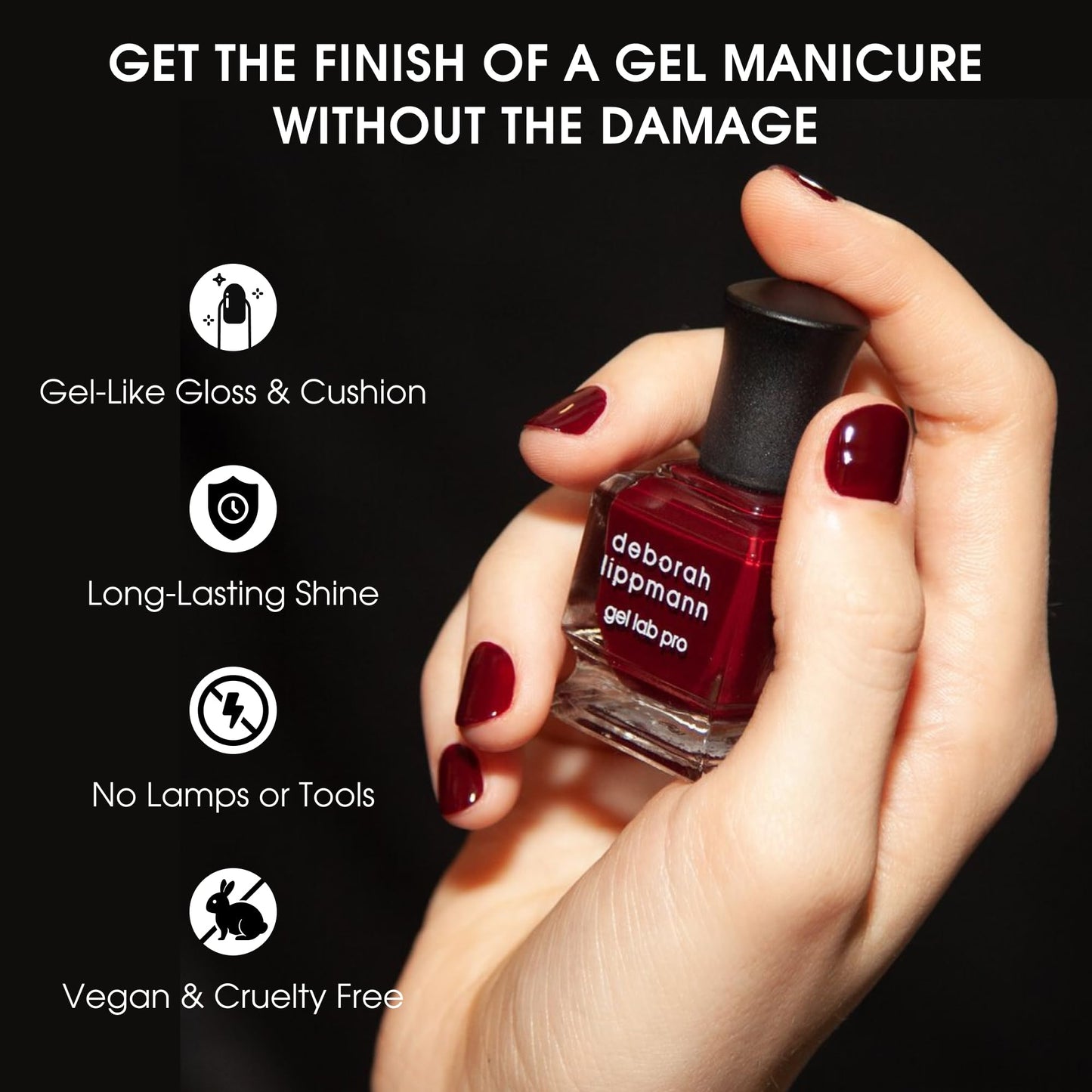 Deborah Lippmann Gel Lab Pro Nail Polish Treatment Enriched for Health, Wear, and Shine No Animal Testing, 21 Free, Vegan Red and Purple Colors