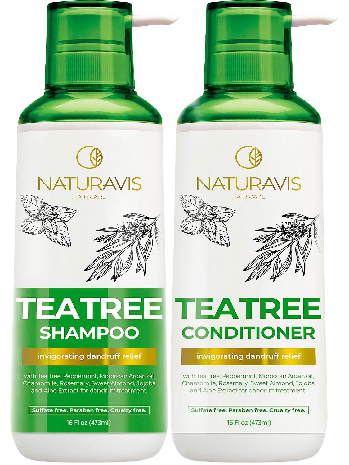 Tea Tree Oil and Mint Shampoo and Conditioner Set - Sulfate and Paraben Free Formula for Women and Men - Enriched with Peppermint to Help