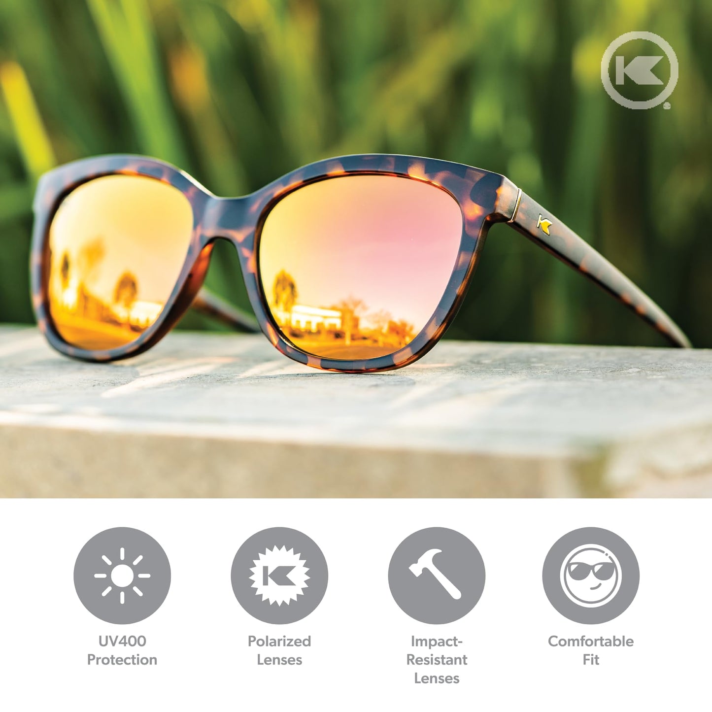 Knockaround Deja Views Polarized Sunglasses for Women - Impact Resistant Lenses & Full UV400 Protection, Matte Tortoise Shell/Rose Gold