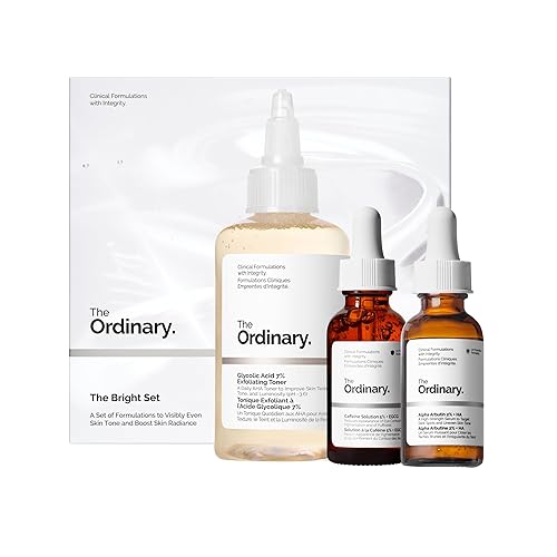 The Ordinary The Bright Set, 3-Step Regimen for Radiant, Even Skin Tone with Glycolic Acid 7% Exfoliating Toner, Alpha Arbutin 2% + HA, and Caffeine