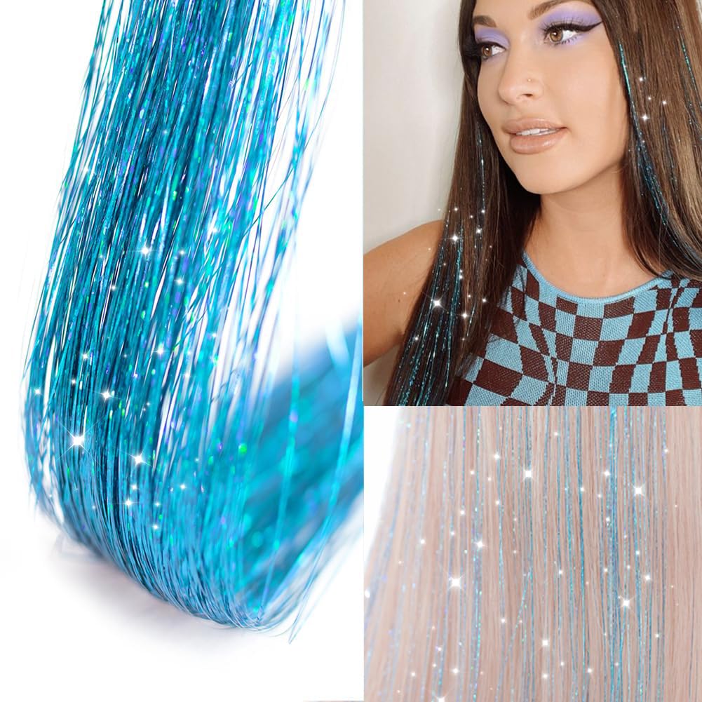 Sky Blue Hair Tinsel, Packs of 6Pcs Clip in Tinsel Hair Extensions 20.5 Inch Heat Resistant Fairy Hair Tinsel Kit for Women Girls Glitter Hair Beauty and Personal Care Ubeleco