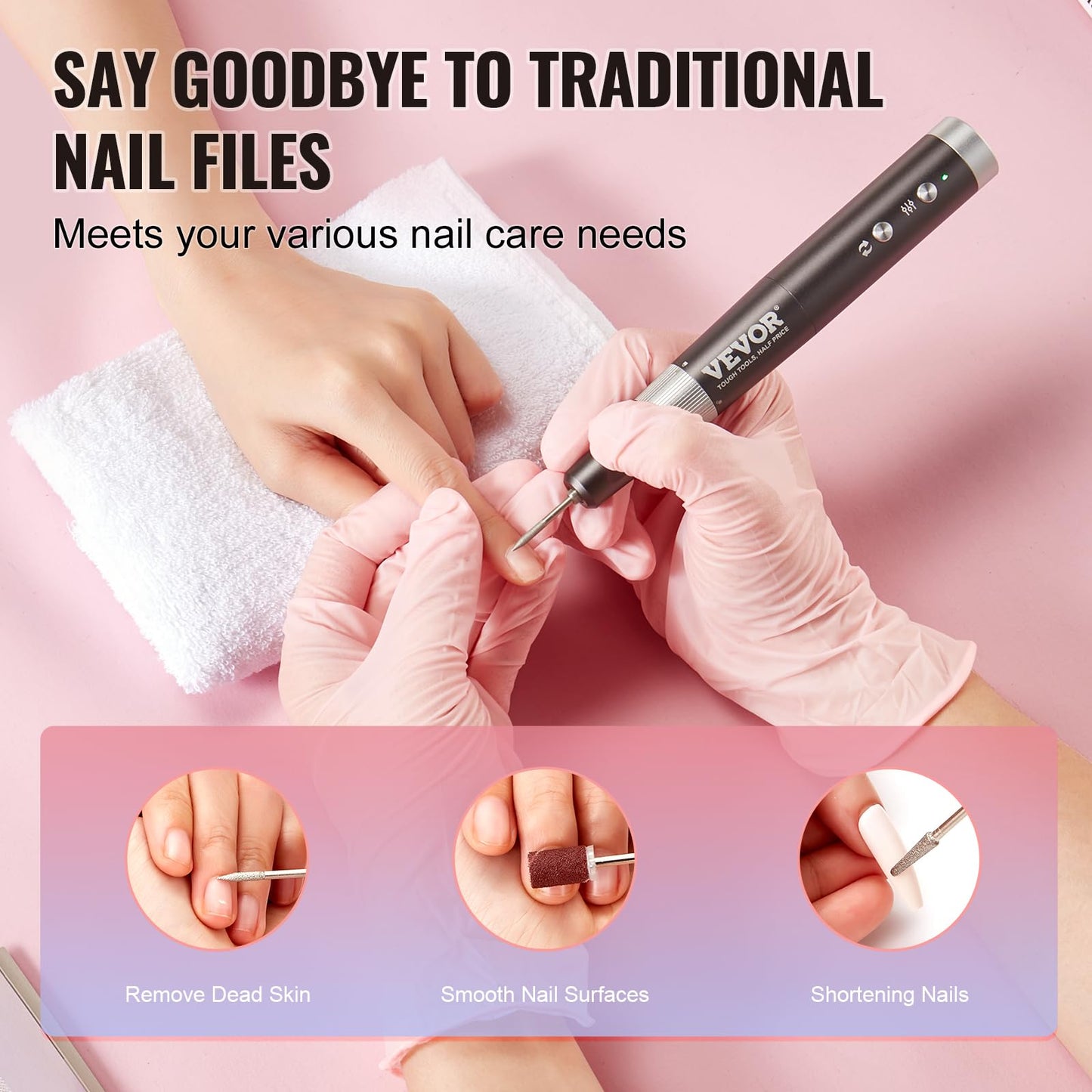 VEVOR Electric Cordless Nail Drill, 30,000RPM Variable-Speed Rechargeable Nail E File Machine, Nail Surface Smooth, Portable Manicure Pedicure Beauty & Personal Care VEVOR