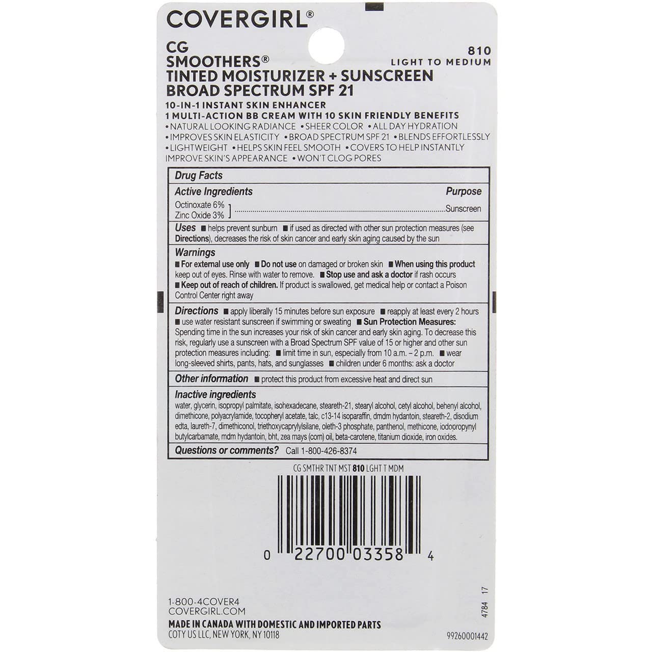 COVERGIRL Smoothers SPF 21 Tinted Coverage, Light to Medium [810], 1.35 oz