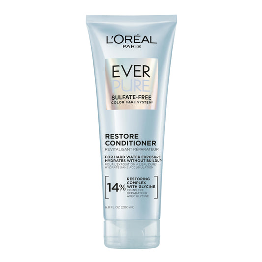 L'Oreal Paris Restore Sulfate Free Conditioner with Antioxidants, Moisturizing Conditioner for Hard Water Exposure and Styling Build-up, EverPure, 6.8