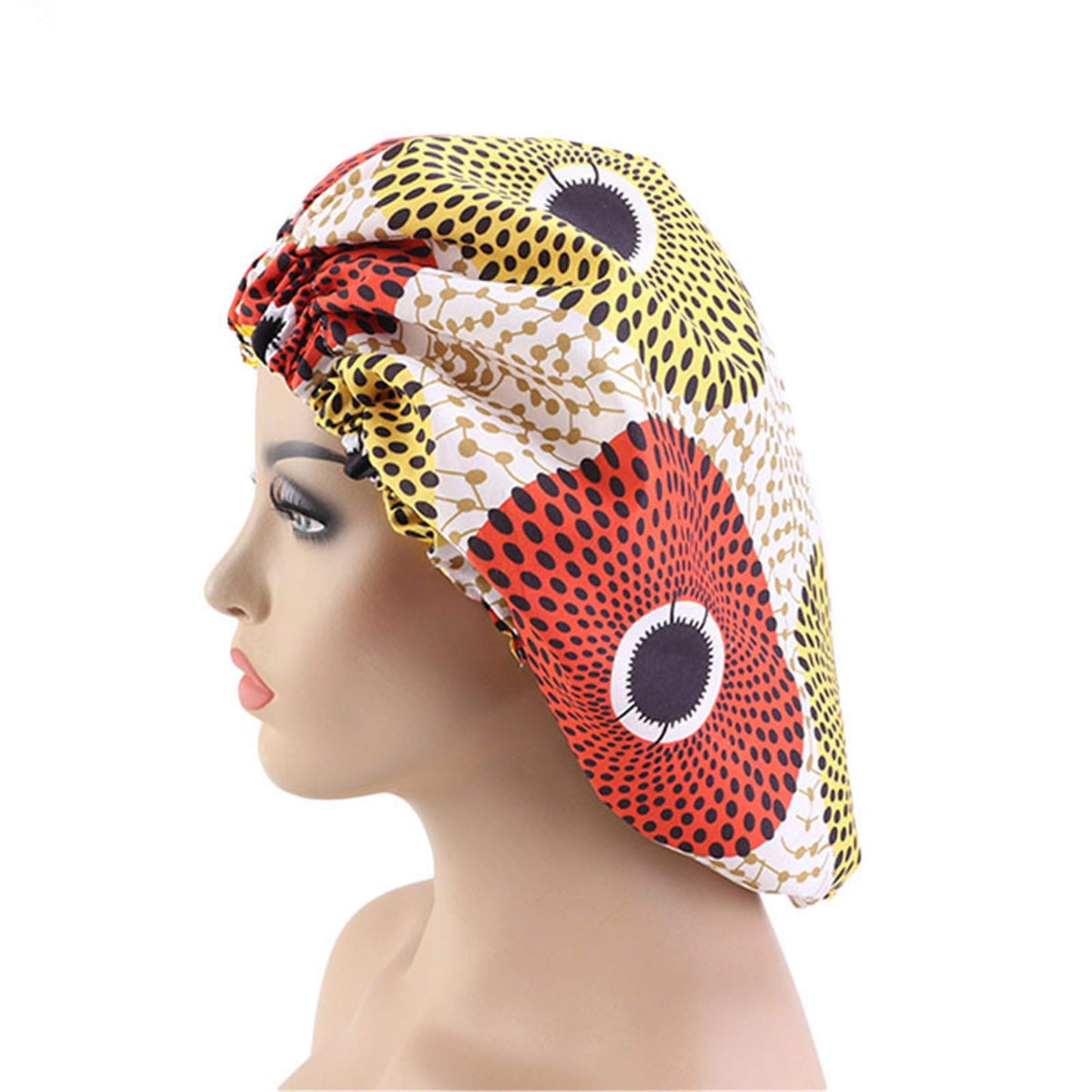 Qianmome Women Double-Layer Extra Large Print Satin Bonnet Sleep Cap African Pattern Fabric Ankara Bonnets Yellow Beauty and Personal Care Qianmome
