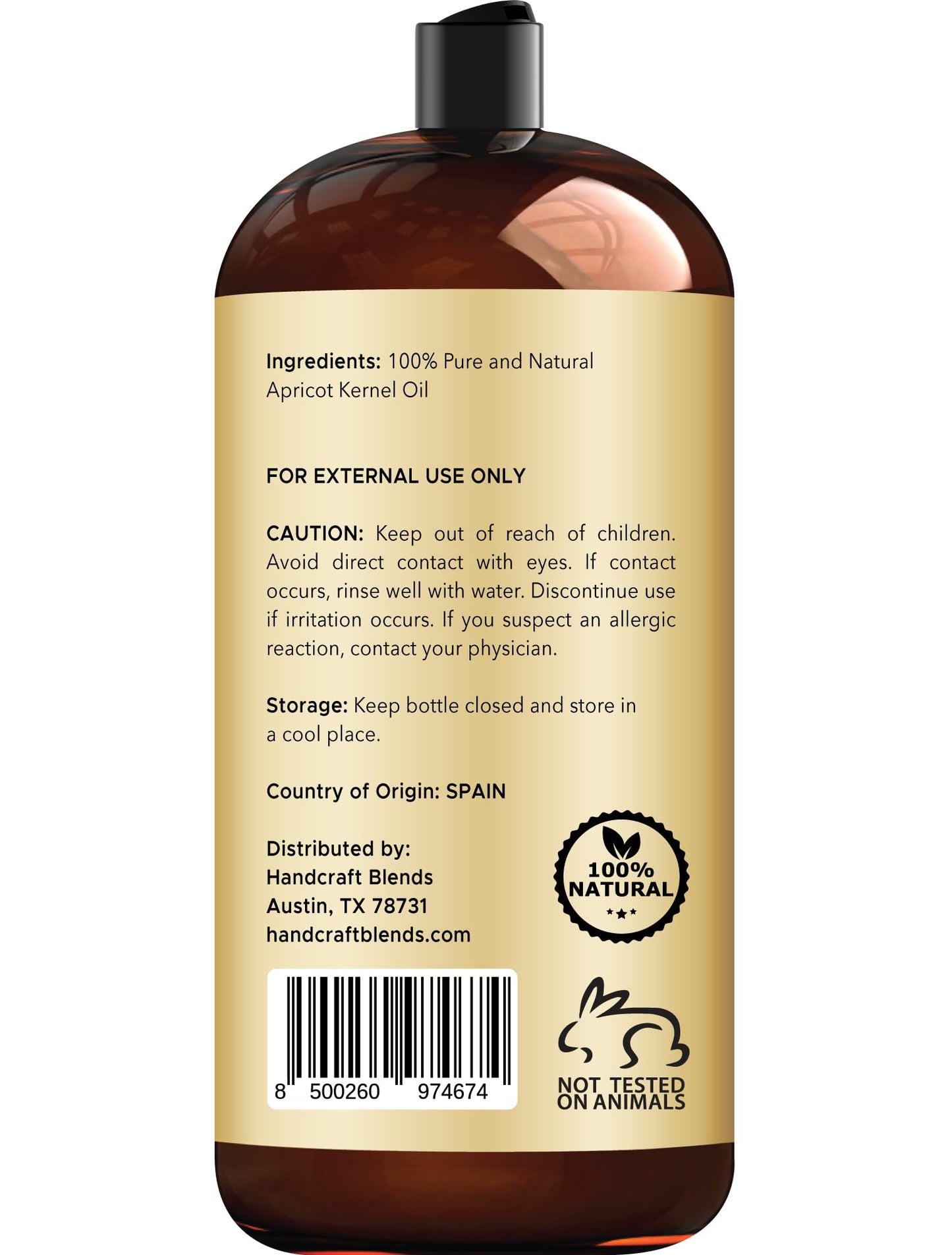 Handcraft Blends Apricot Kernel Oil - Cold-Pressed 28 Fl Oz - 100% Pure and Natural - Premium Grade Carrier Oil for Skin and Hair