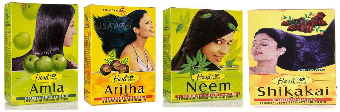 Hesh Herbal Amla Powder 100G, Brahmi Powder 100G, Shikakai Powder 100G, Aritha Powder 100G - 1 Complete Hair Care Combo Pack