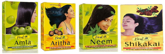 Hesh Herbal Amla Powder 100G, Brahmi Powder 100G, Shikakai Powder 100G, Aritha Powder 100G - 1 Complete Hair Care Combo Pack