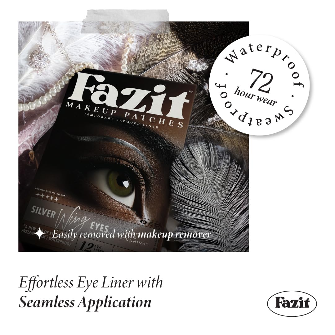Fazit Makeup Patches - Silver Wing Eyes - Glow Up Make-Up Patches - Cute Glitter Makeup Accessories for Women - Cosmetic Glitter for Face