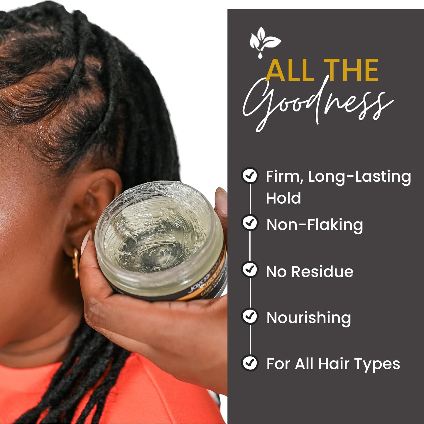 Jaycee Naturals Slick Me Edge Control for 4C Hair - Water-Based Hair Gel Firm Hold for Textured Hair, Locs, Braids & Updos - Long-Lasting Hold, No