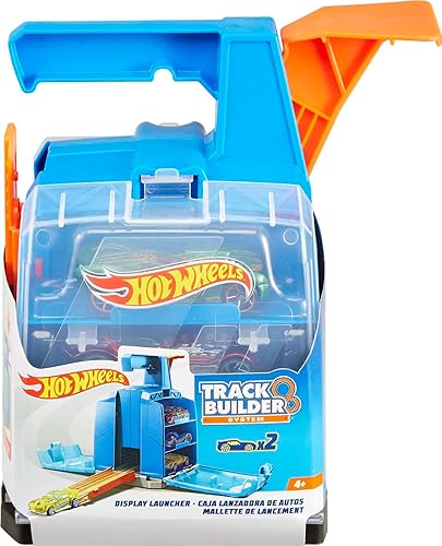 Hot Wheels Toy Car Track Set, Display Launcher & 2 1:64 Scale Vehicles, Visible Storage for 6 Cars Toy Cars, Connects to Track