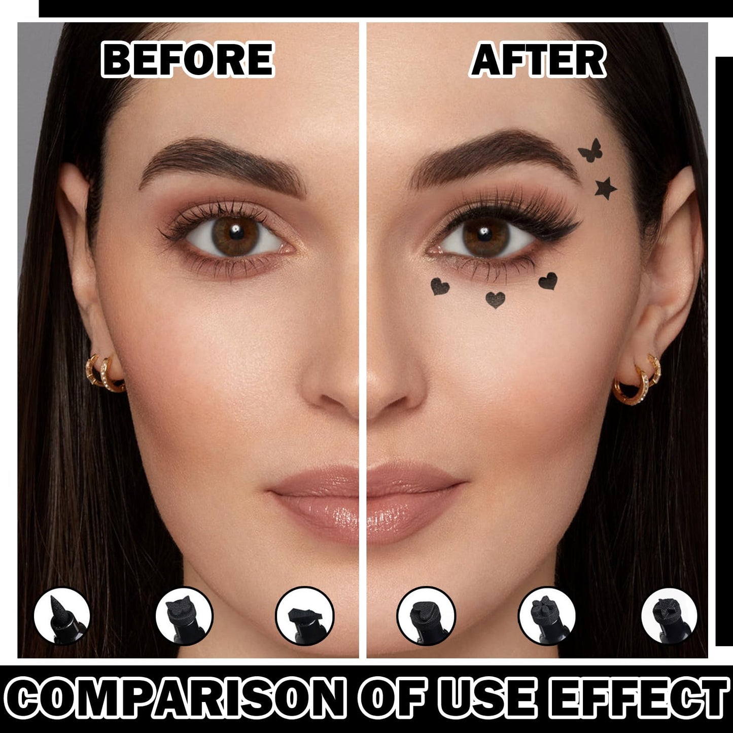 5PCS Black Liquid Eyeliner Stamps Set,Double-side Winged Eyeliner Stencil Pen,Waterproof Long Lasting Eye Liners Stamp Eyeliner Pencil Tattoo Makeup