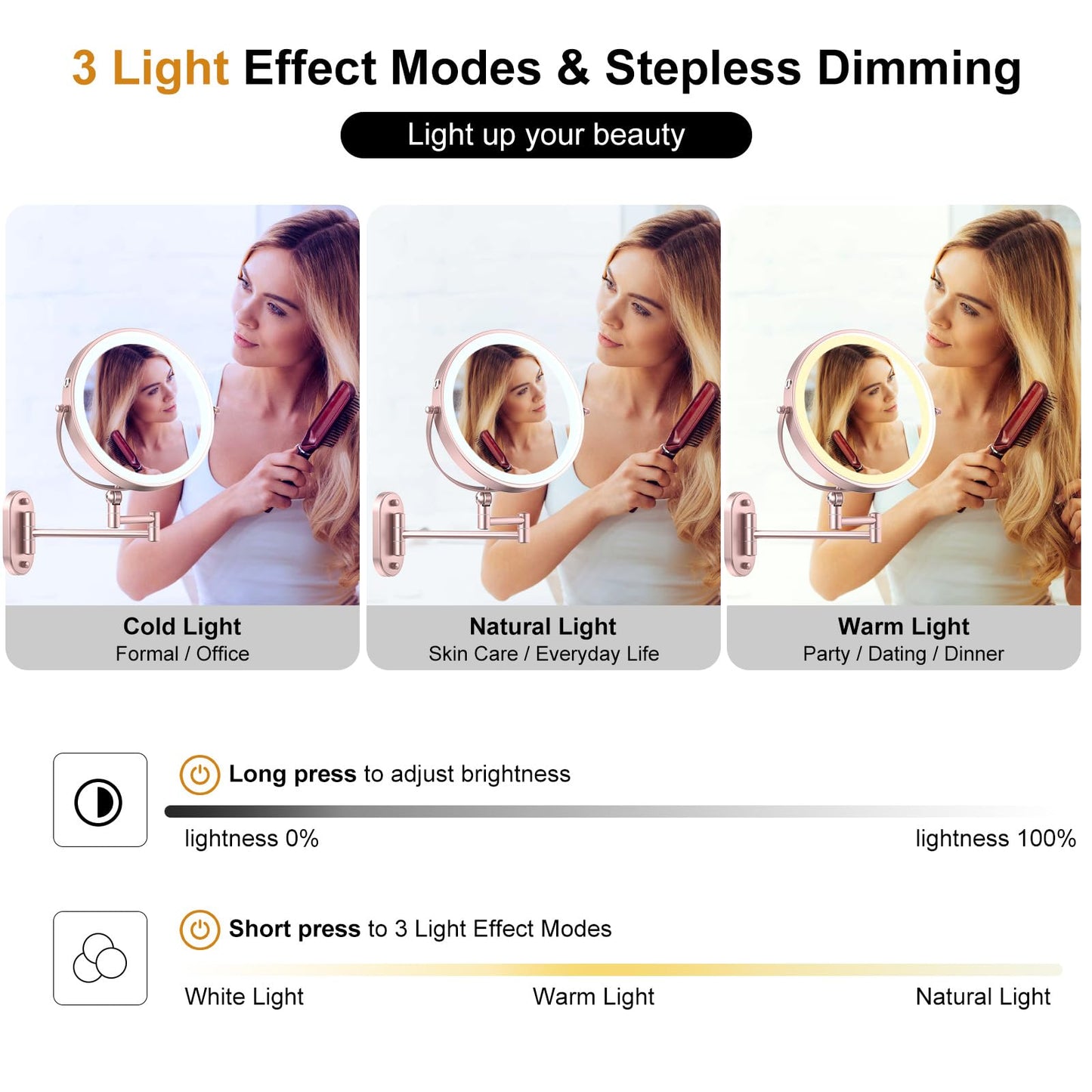 9" Wall Mounted Lighted Makeup Mirror,4000mAh Rechargeable Double Sided 1X/30X Magnifying Mirror with Light,Touch Dimmable,Extended Arm 360 Rotation Beauty and Personal Care ZLOKLA