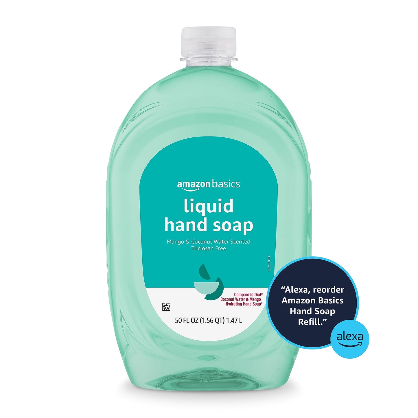 Amazon Basics Liquid Hand Soap Refill, Mango and Coconut Water Scent, Triclosan-Free, Dermatologist Tested, pH Balanced, Paraben-Free, 50 Fl Oz (Pack