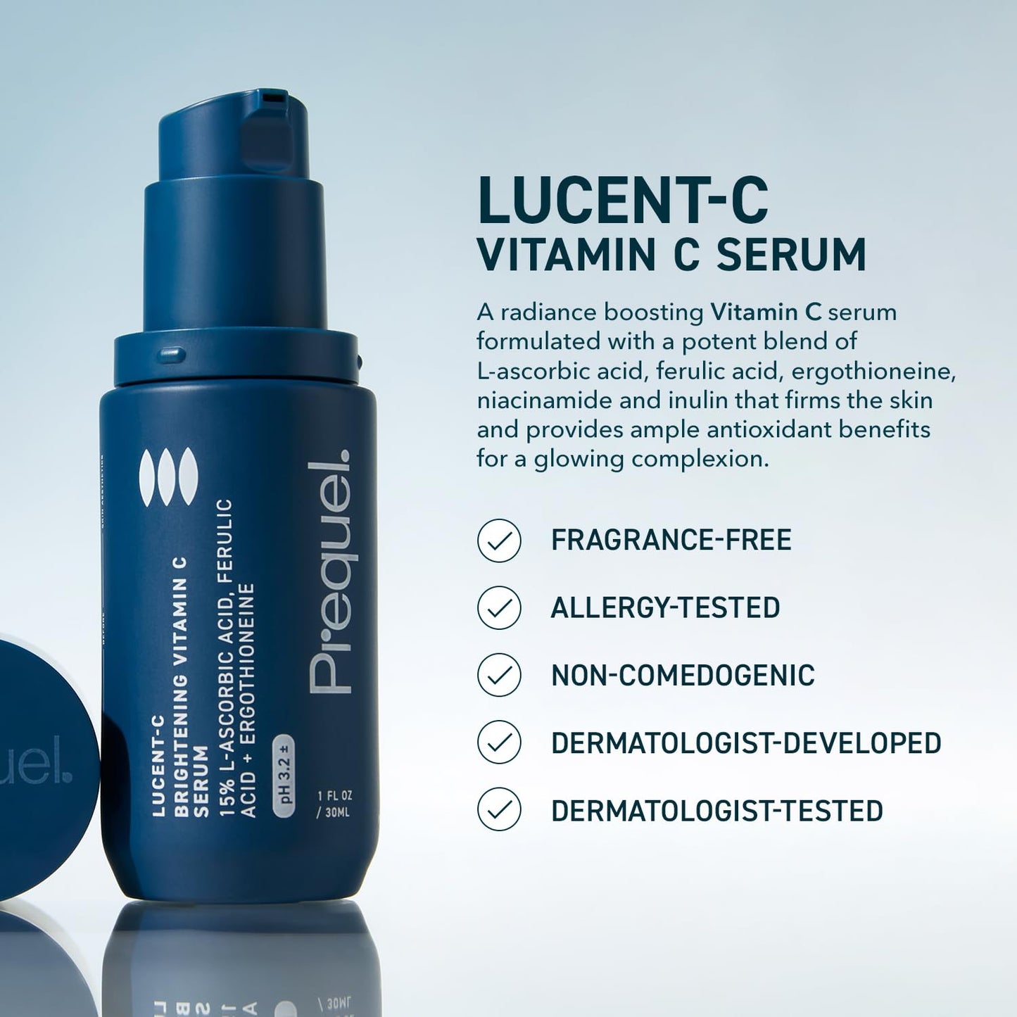 Prequel Skin Lucent-C, Vitamin C Serum for Face. Professional Facial L-Ascorbic Acid, Ferulic Acid Formula with Niacinamide. Clinical Skincare