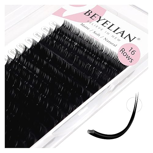 BEYELIAN Flat Eyelash Extension, Ellipse Lash Extensions 0.15 C Curl 7-15mm 16 Rows Matte Black Eyelash Extension Supplies Classic Lash Extensions