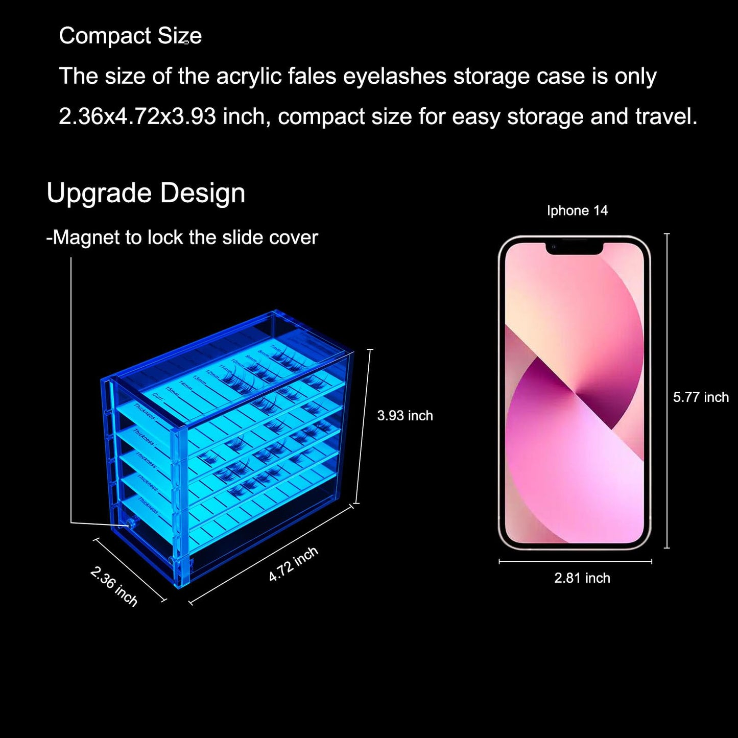 OLACHIKKO Lash Storage Organizer, Upgrade Design Small 5-Layer Lash Trays for Lash Extensions with magnet cover, Blue Semilucent lash tray Organizer