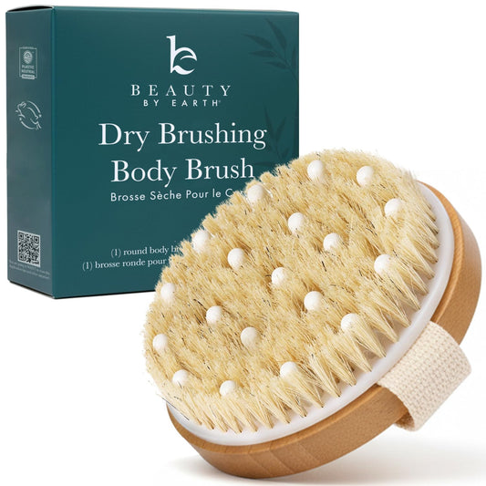 Dry Brushing Body Brush for Lymphatic Drainage & Cellulite - Natural Brustles for Wet and Dry Brushing, Body Exfoliating Brush with Massage Nodes