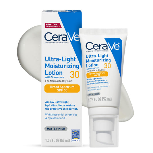 CeraVe Ultra-Light Moisturizing Lotion SPF 30, Oil-Free Daily Face Moisturizer with Hyaluronic Acid & Ceramides, Broad Spectrum, 1.7 oz