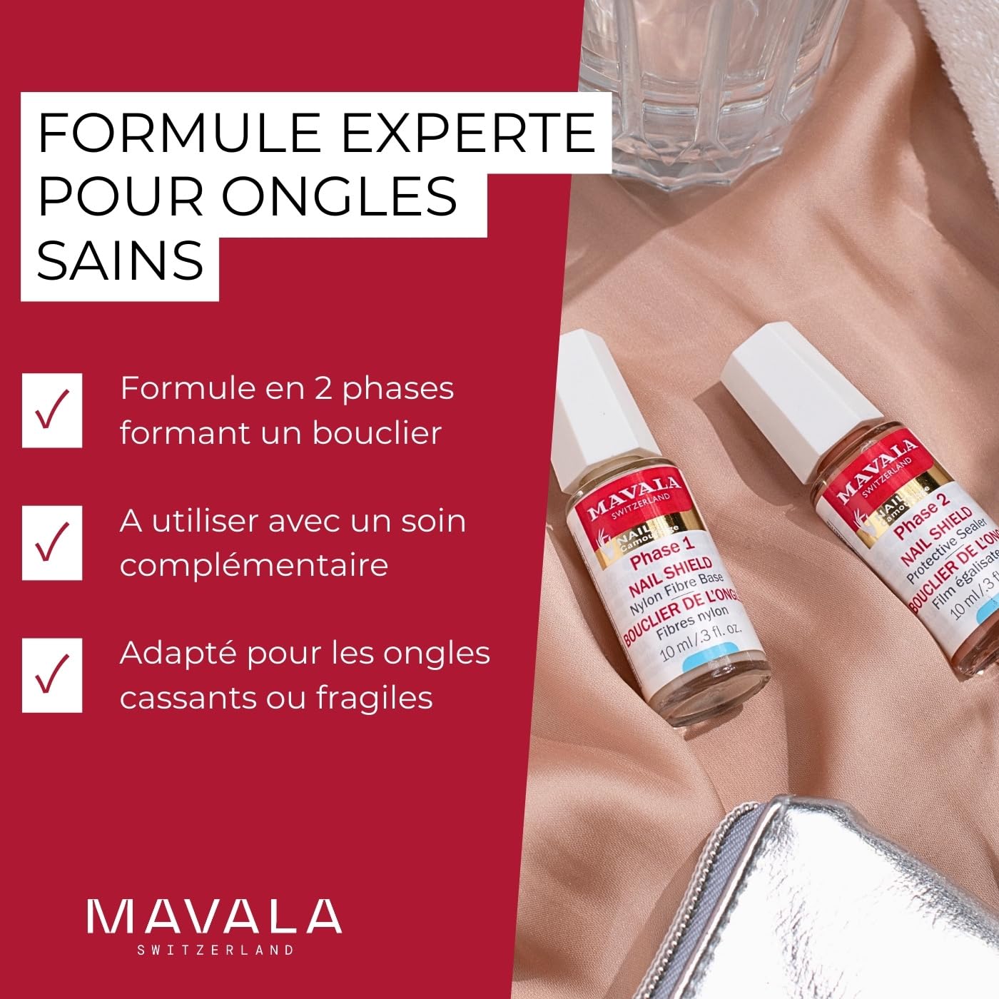 Mavala Nail Shield, 2 Count, Phase 1 & 2, Clear Nail Polish Top Coat, Nail Strengthener, Nail Growth & Nail Hardener Treatment, Nail Care and Repair