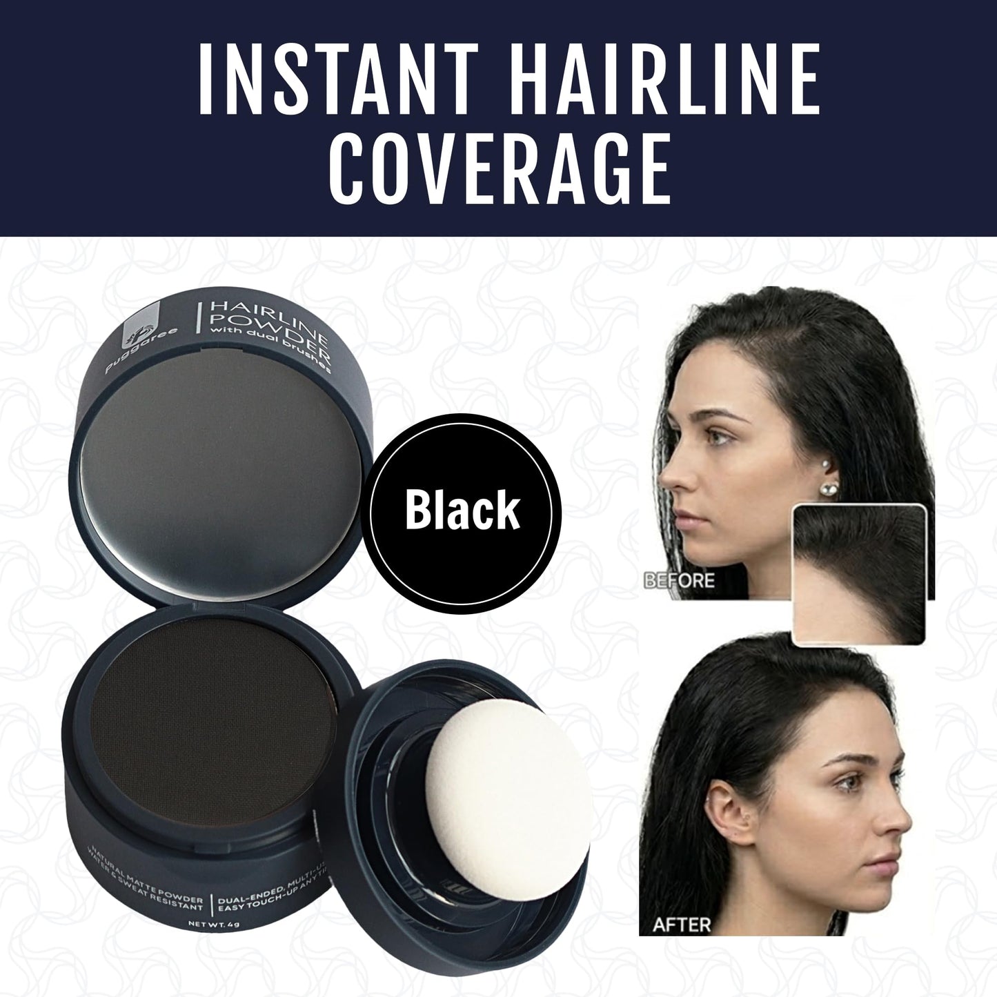 Puggaree Hairline Powder - Root Touch Up Hair Color for Gray Coverage, Bald Spot Concealer Hair Powder for Women & Men, Long-Lasting Root Cover