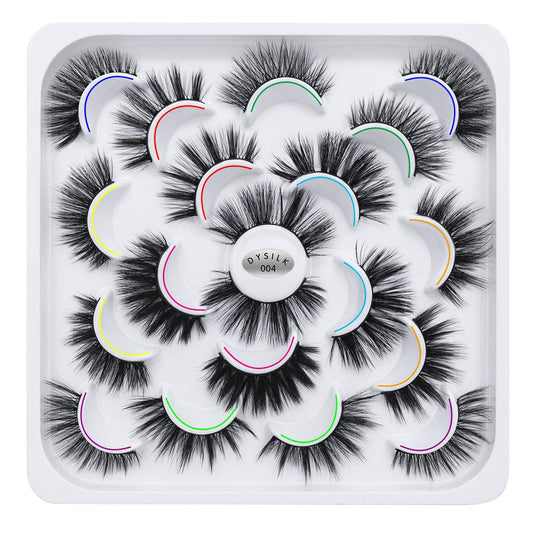 DYSILK Mink Lashes Fake Eyelashes - Mink Eyelashes Fluffy 10 Styles Mixed Pairs 6D Faux Lashes Pack Lashes Natural Look Wispy Fluffy Cat Eye Reusable