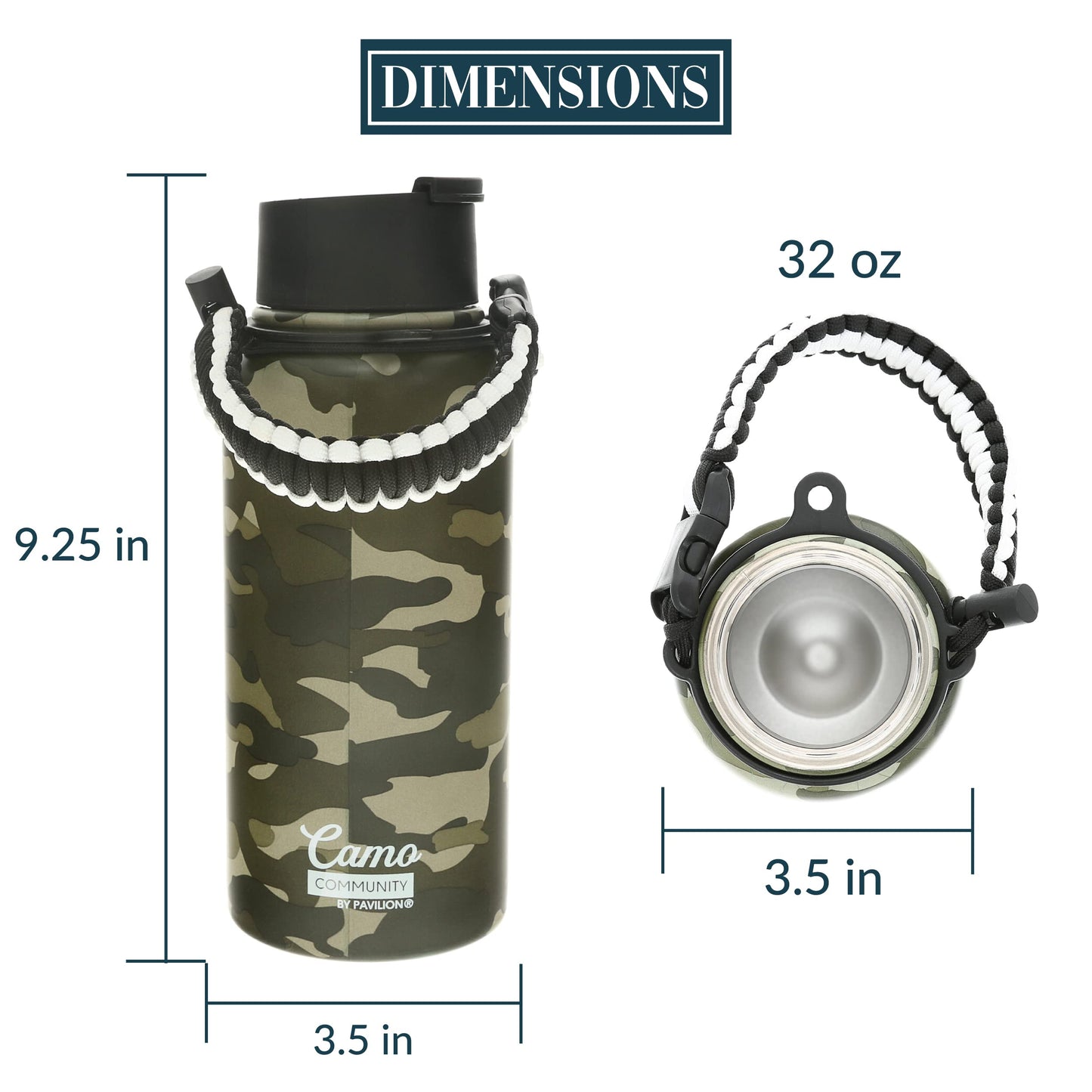 Pavilion Gift Company - Stay Hydrated 32 oz. Stainless Steel Water Bottle, Reusable Leak Proof BPA-Free Flask for Sports, Sweat Proof Sports Design