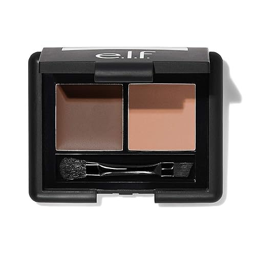 e.l.f. Eyebrow Kit, Brow Powder and Wax Duo, Long Lasting, Fuller, Thicker, Brush Included, 0.3 Oz, Dark, 1 Count