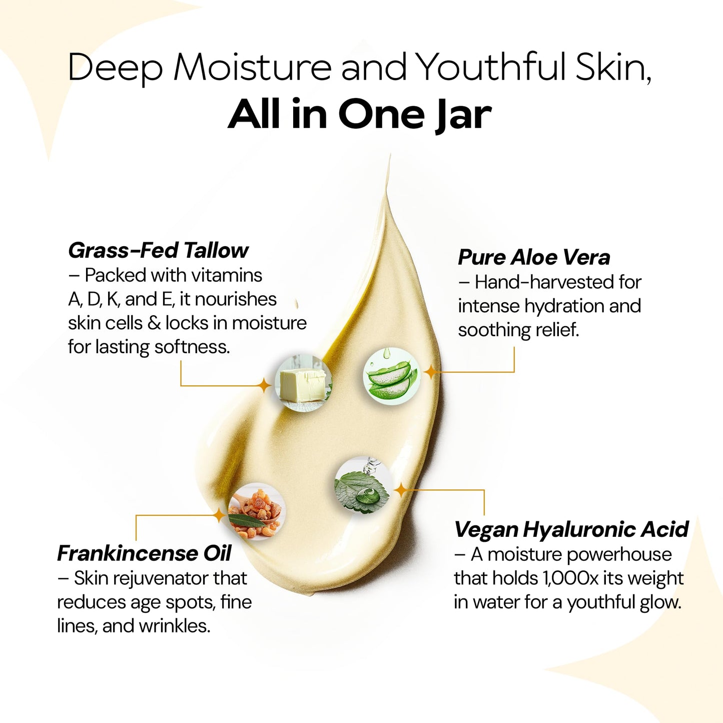 LA PURE Beef Tallow for Skin, Grass-Fed Tallow Face Cream with Aloe Vera, Hyaluronic Acid, Frankincense & Vitamin E to Hydrate, Firm, and Smooth Skin