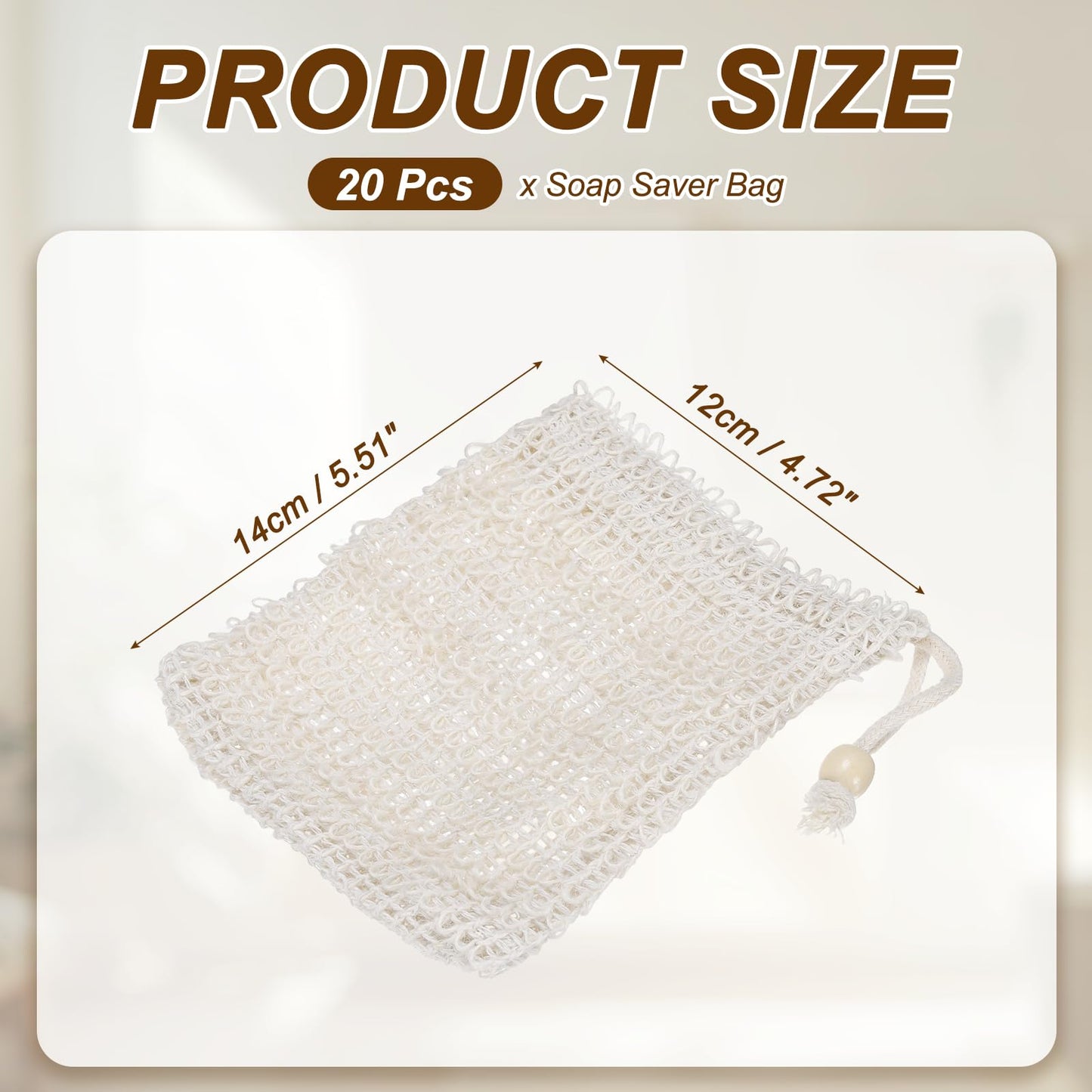 uxcell 20 Pcs Soap Saver Bag, 5.5"x4.7" Mesh Soap Bag with Drawstring White Wooden Bead Cotton Scrubber Pouch Exfoliating Net for Body Shower Foaming Beauty and Personal Care uxcell