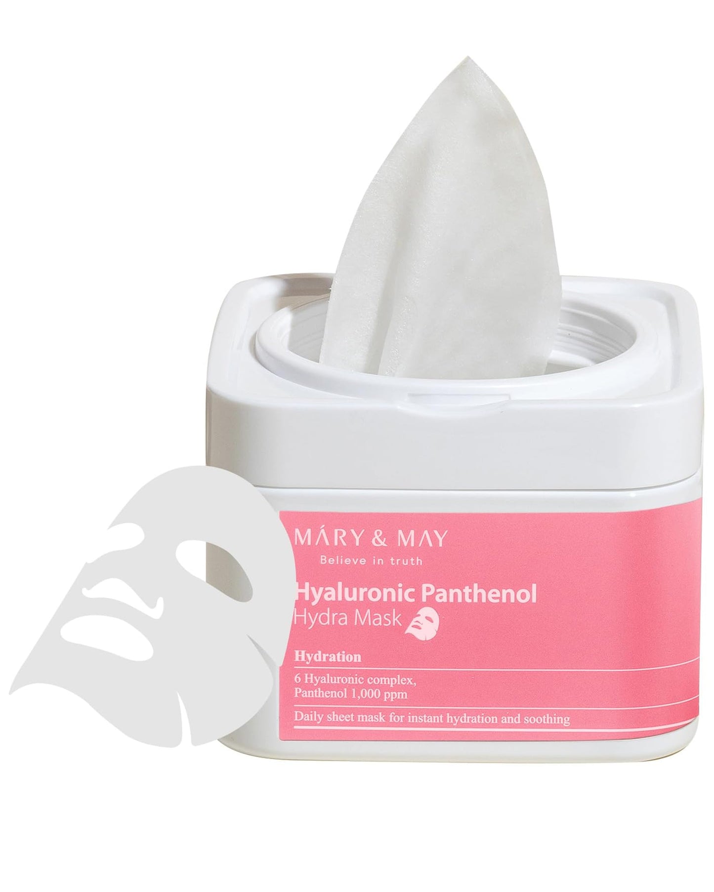 Mary&May Hyaluronic Panthenol Hydra Mask - Daily Pull Out Sheet Mask for Intense Moisturizing and Soothing - Korean Skincare, Hypoallergenic
