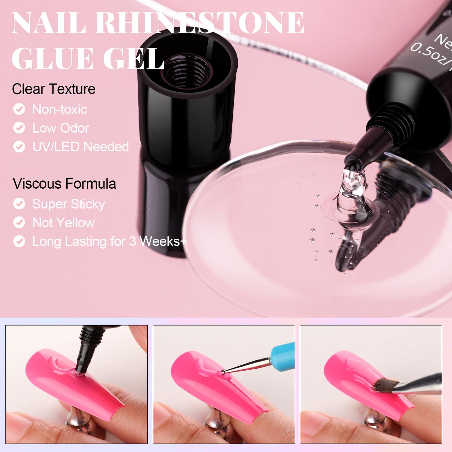 3D Flowers Nail Charms and Gems with Nail Rhinestone Glue Gel, Cute Colorful Acrylic 3D Flowers for Nails with Caviar Beads, Rhinestones for Nails