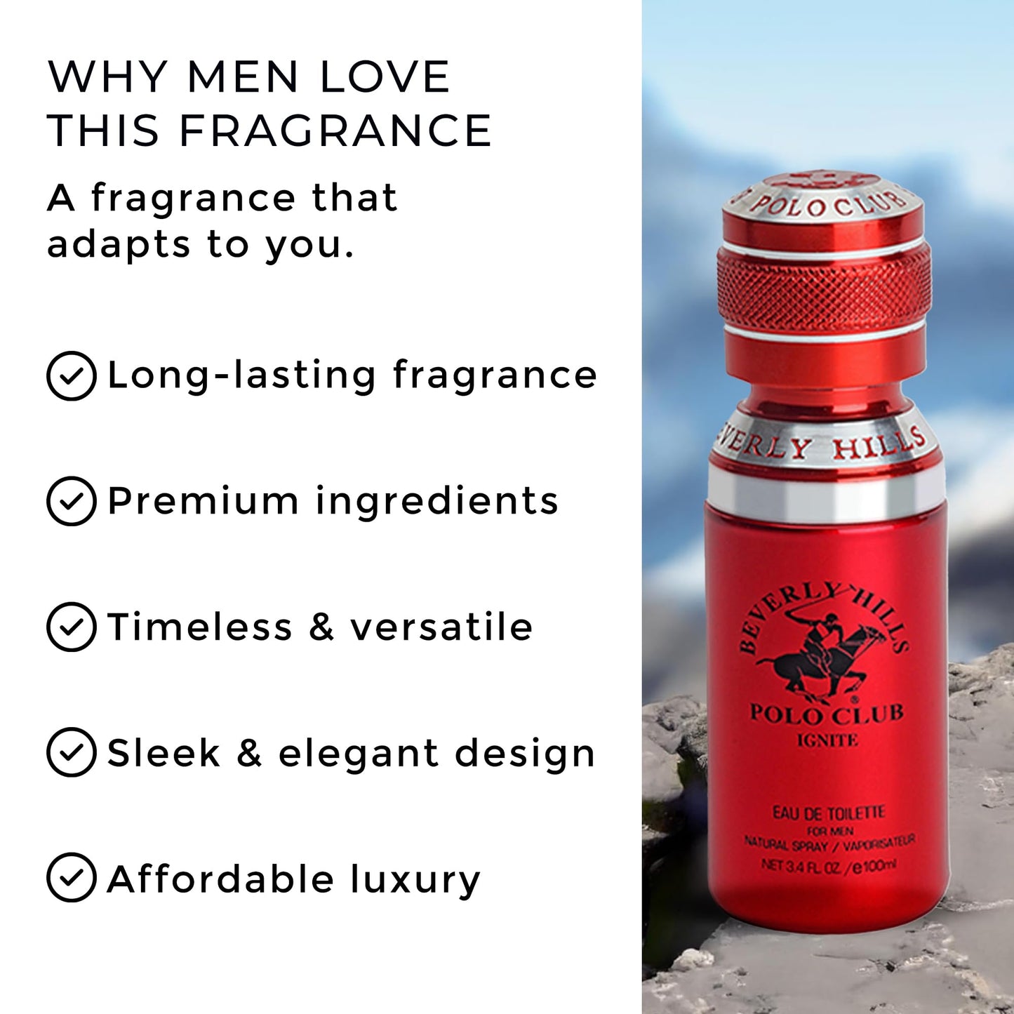 Beverly Hills Polo Club IGNITE - Cologne for Men with Notes of Vanilla, Cacao, Patchouli & Orchid - Sweet Floral Sexy Fragrance Scent - Eau De