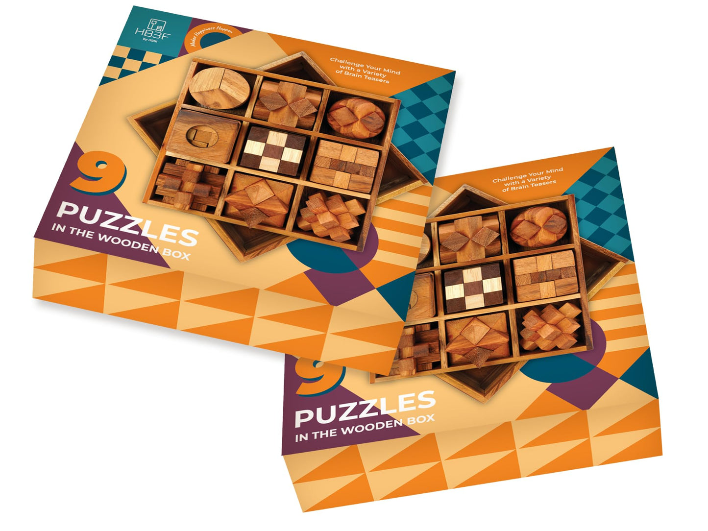 BSIRI 9-in-1 Wooden Brain Teaser Puzzle Set – 3D Mind Games for Kids, Teens & Adults, Hard Level 10, Decorative & Mini Toy Set